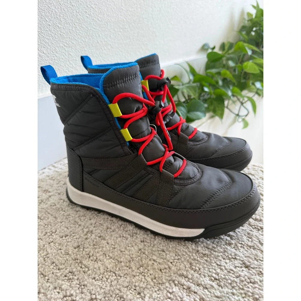 NEW Sorel Whitney II Short Lace YOUTH 6 Waterproof Boots 38 JET SEA SALT